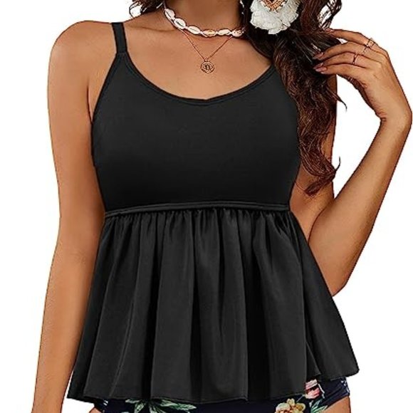 new without tags size S/M black High Waisted Peplum Tankini - Picture 9 of 12